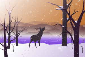 Олень в зимнем лесу