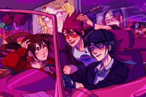 Иллюстрация с ребятами в машине