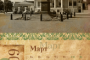 Дизайн страницы календаря с видами города в старинном стиле.