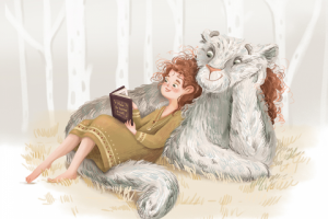 Friends forever. Snow leopard and girl