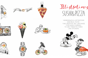 Разработка серии стикеров для суши WOK