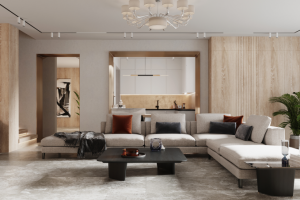 Визуализация кухни-гостиной в частном доме