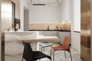 Визуализация кухни-гостиной в частном доме