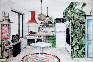 Кухня в однокомнатной квартире. Эскиз "от руки"