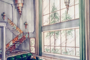 Скетч гостиной со вторым светом