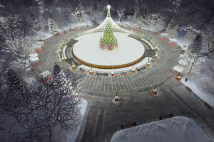 Новогоднее оформление ёлки в Парке Сокольники