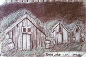 Эскиз домиков с травяной крышей