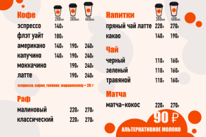 Меню кофейни