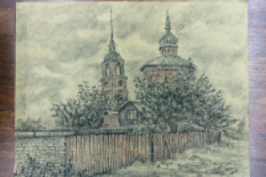 Храм в Суздале . Граф.,уголь,пастель 2014г.