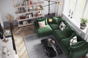 Интерьер гостиной загородного дома в скандинавском стиле