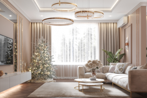 Визуализация гостиной в загородном доме