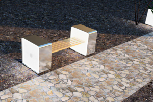 Скамейка с освещёнными опорами