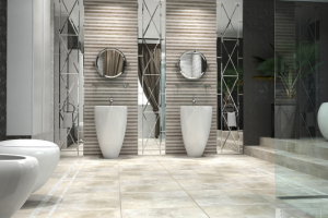 Дизайн ванной комнаты в стиле арт деко из проекта загородного до