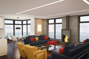 3d визуализация гостиной в ультрасовременном стиле