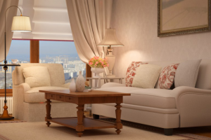 3д визуализация зоны гостиной