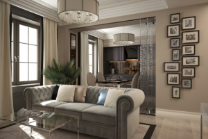 Дизайн гостиной-кухни в стиле арт деко