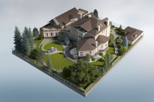 3д визуализация загородного дома и ландшафтного дизайна