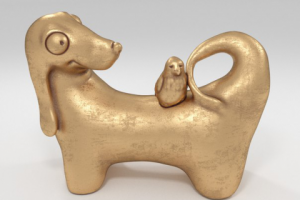 Статуэтка собачки с птичкой