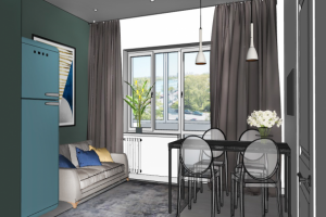 Дизайн кухни-гостиной. Стилизованный интерьер.