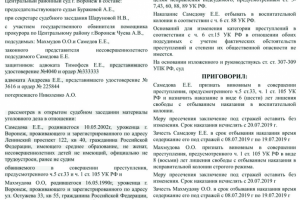 Пример приговора суда по уголовному делу