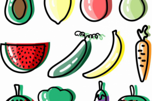 Сэт овощей и фруктов в дудл стиле