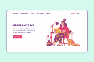 Дизайн первого экрана главной страницы иностранной фриланс-биржи