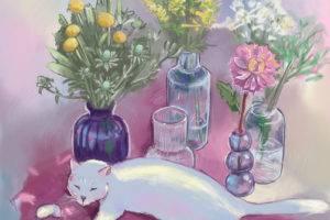 Кот с цветами