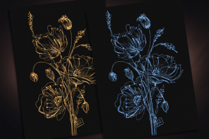 Маки 2 (gold & neon) цифровая иллюстрация