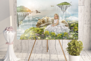 Девочка и львица (худ коллаж с отрисовкой) на холст