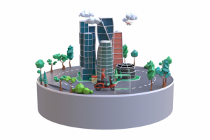 Delivery worker in 3d city