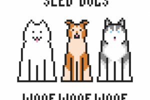 Sled dogs pixel vector illustration.