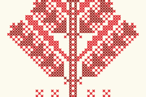 Embroidery red thread Tree of Life.