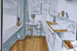Визуализация кухни в технике скетч