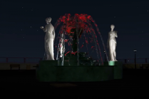 Работающий фонтан под классическую музыку.