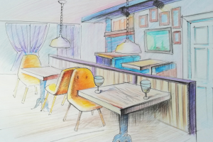 Скетч интерьера кафе