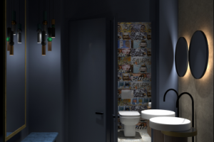 3d визуализация интерьера санузла общественного помещения