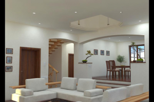 Интерьер гостиной 1-го этажа частного жилого дома