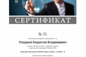 Сертификат для Аналитика Плюс