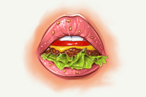 Губы с бургером