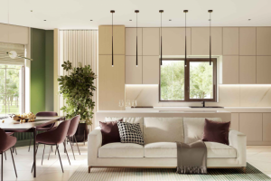 Современный интерьер кухни-гостиной