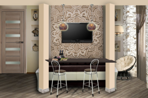 Интерьер столовой и гостиной. Зона гостиной.