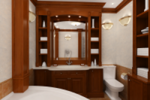 Квартира на Тверской. Ванная в темном дереве.