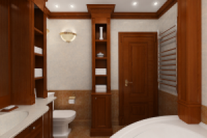 Квартира на Тверской. Ванная в темном дереве.