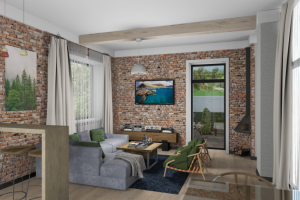 Интерьер гостиной в экодоме