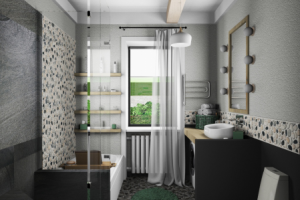 Интерьер ванной комнаты в экодоме
