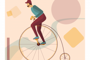 A man rides an old Bicycle