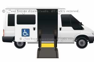 Разработка дизайна автобуса для инвалидов. Вектор.