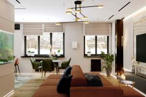 Гостиная в трёхкомнатной квартире в Ярославле