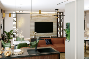 Кухня-гостиная в трёхкомнатной квартире в Ярославле