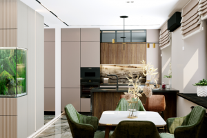 Кухня-гостиная в трёхкомнатной квартире в Ярославле